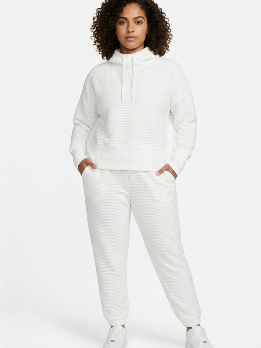 Nike Dri Fit Women's M Cozy Pullover Sweatshirt Ribbed Training Boxy Hoodie